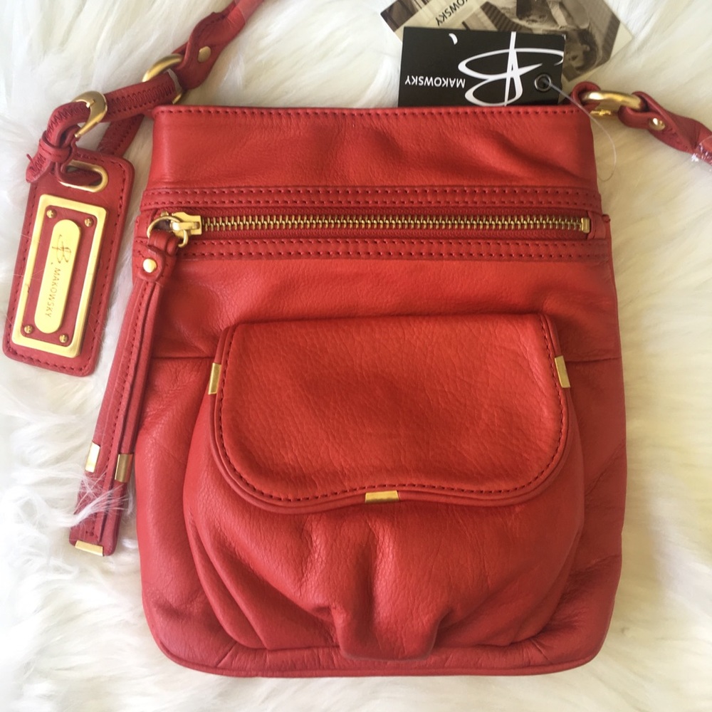NWT B. Makowsky Red Leather Crossbody